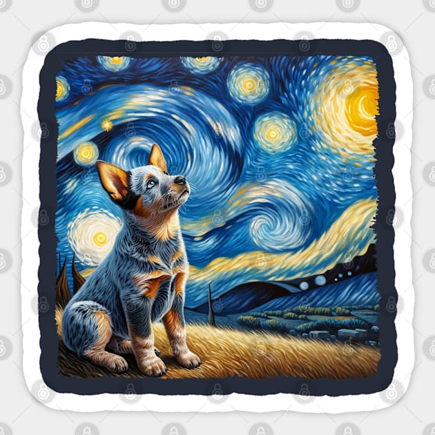 Starry Australian Cattle Dog Portrait - Dog Portrait Sticker by starry_night